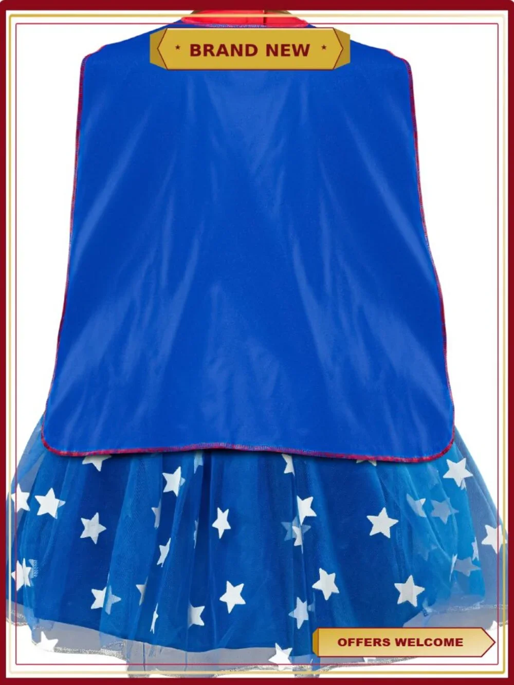 Wonder Woman Girls Costume Dress Cape Tutu Tiara Belt Gauntlets Size M 7/8
